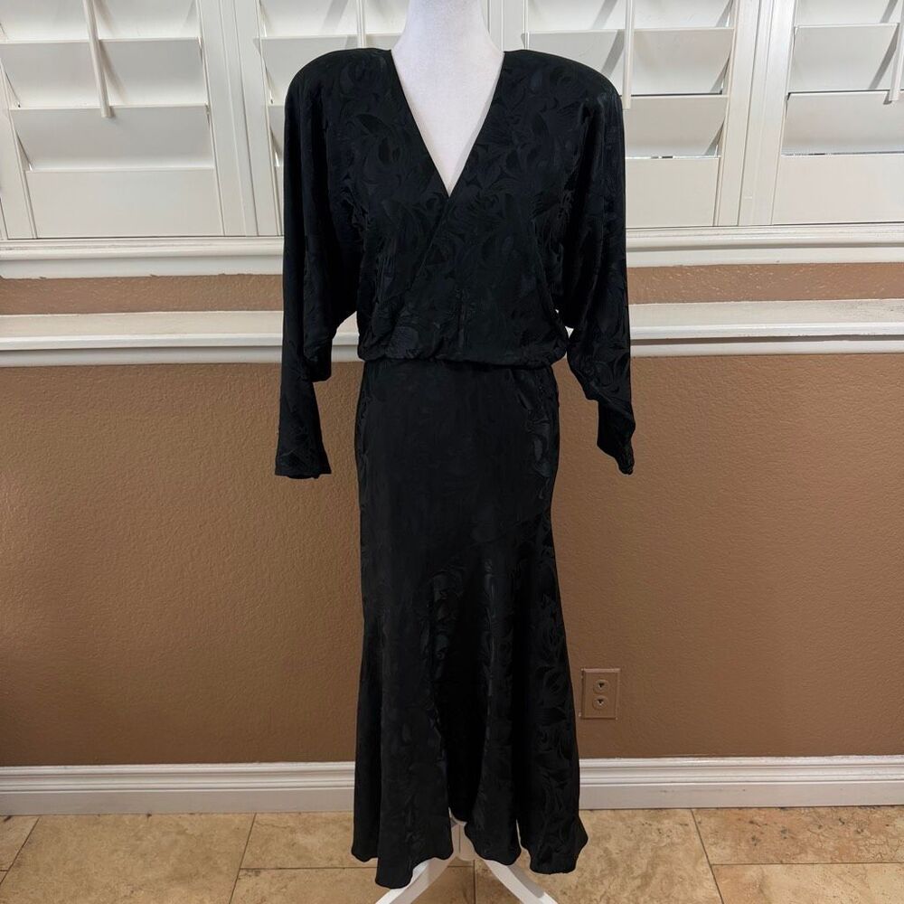 Vintage Saint Romei Silk Black Dress Sz 6 80s Evening Wear Mob Wife Whimsigoth